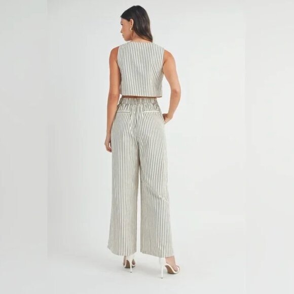 MABLE NEW Crop Top & Pant Women's Cream Striped Sleeveless 2 Piece Set - M $198 - Picture 6 of 16